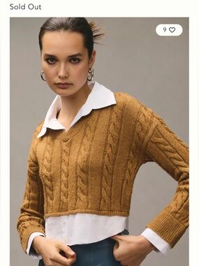 anthropologie Pilcro Cropped Cable-Knit Twofer Sweater